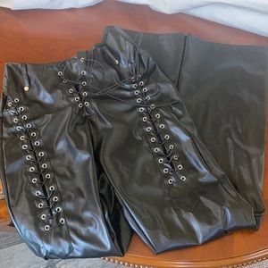 Pleather flare lace up pant